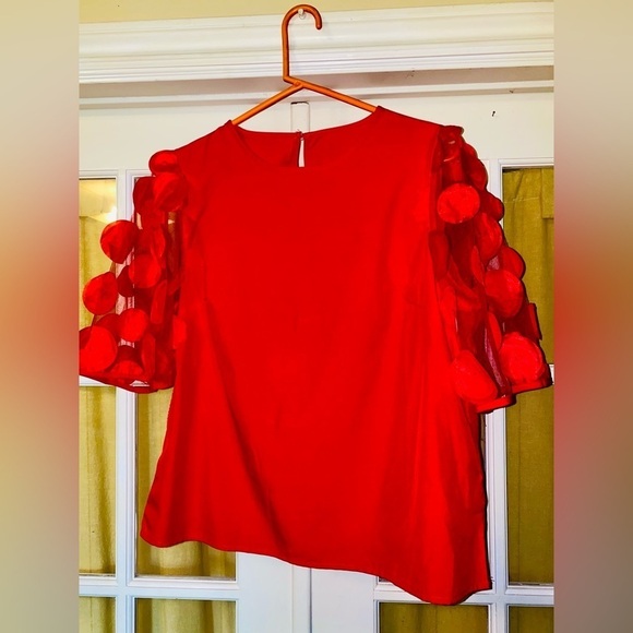 Tops - Elegant Red Women's Top with Unique Sleeve Design